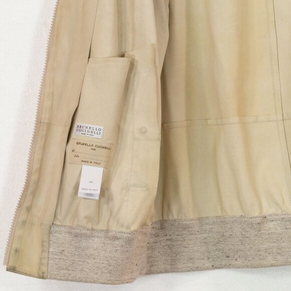 BRUNELLO CUCINELLI IVORY SUEDE ZIP BOMBER JACKET - Picture 8 of 8